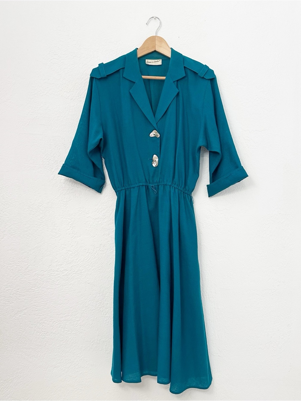 Vintage 70s 80s Teal Blue Brennar Shirt Dress